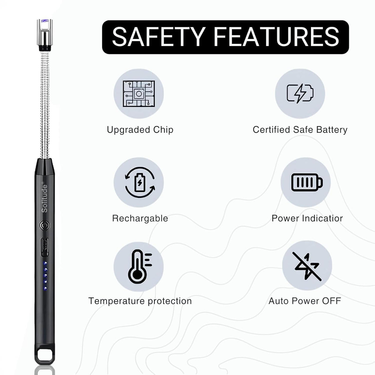 Solitude Matchstick Lighter | Long Handle Butane Gas Lighter | Refillable Multipurpose Flame Lighter for Kitchen, Candles, BBQ & Camping | Compact & Portable Match Stick