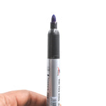 Organized set of blue permanent markers, a must-have for every workspace.