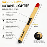 Solitude Matchstick Lighter | Long Handle Butane Gas Lighter | Refillable Multipurpose Flame Lighter for Kitchen, Candles, BBQ & Camping | Compact & Portable Match Stick