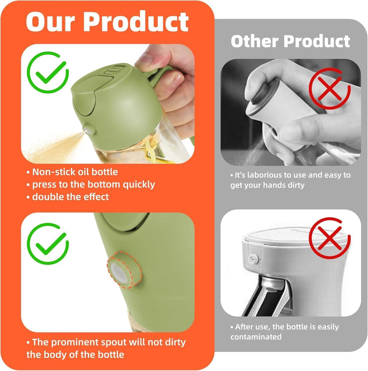 NaturalCozy Oil Sprayer & Dispenser Bottle 2-in-1 Premium Oil Bottle with Spray Nozzle for Healthy Cooking, Air Fryer, BBQ, Salad, Roasting 500ml Ecom Vinayak (Hard Plastic) (Pack 1)