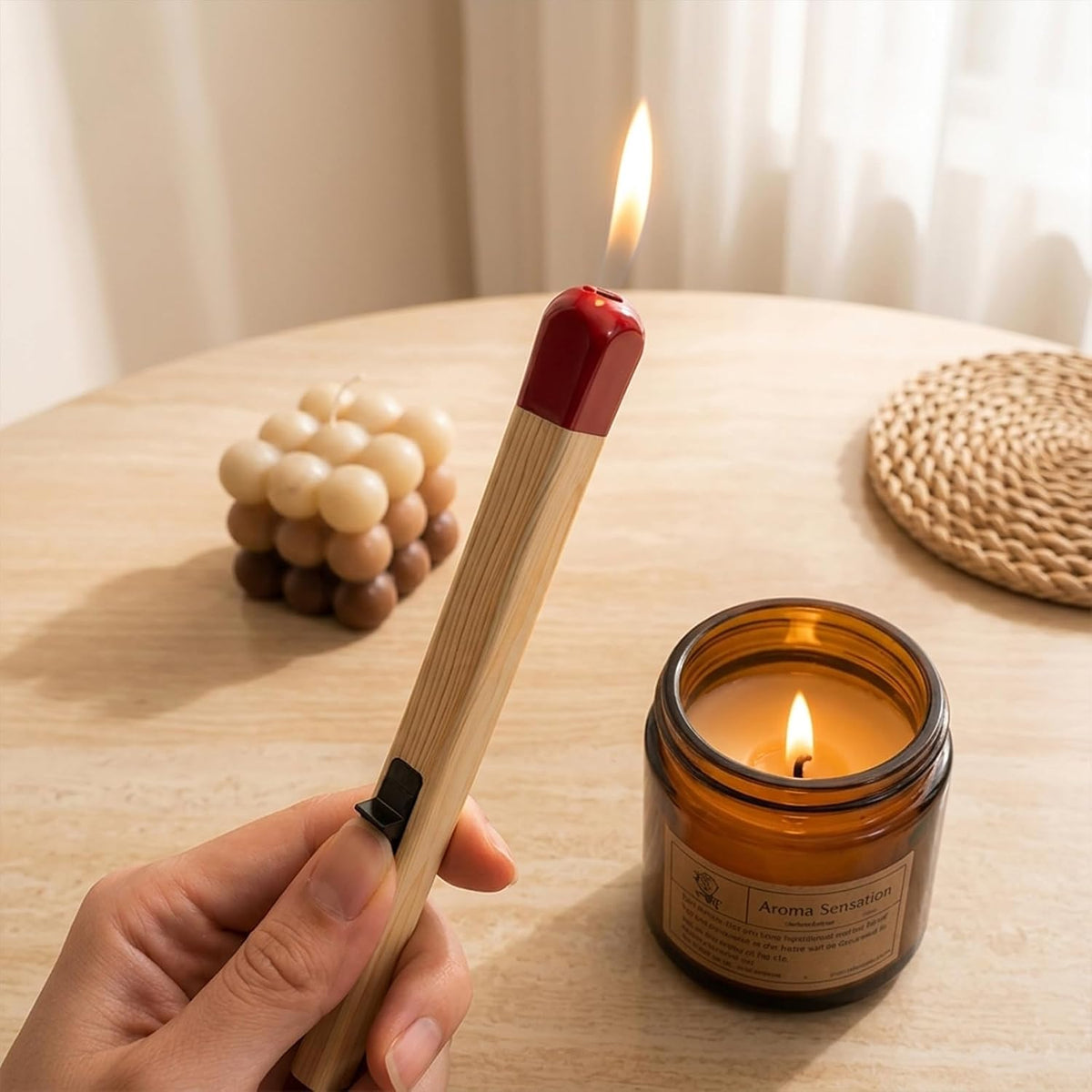 Solitude Matchstick Lighter | Long Handle Butane Gas Lighter | Refillable Multipurpose Flame Lighter for Kitchen, Candles, BBQ & Camping | Compact & Portable Match Stick