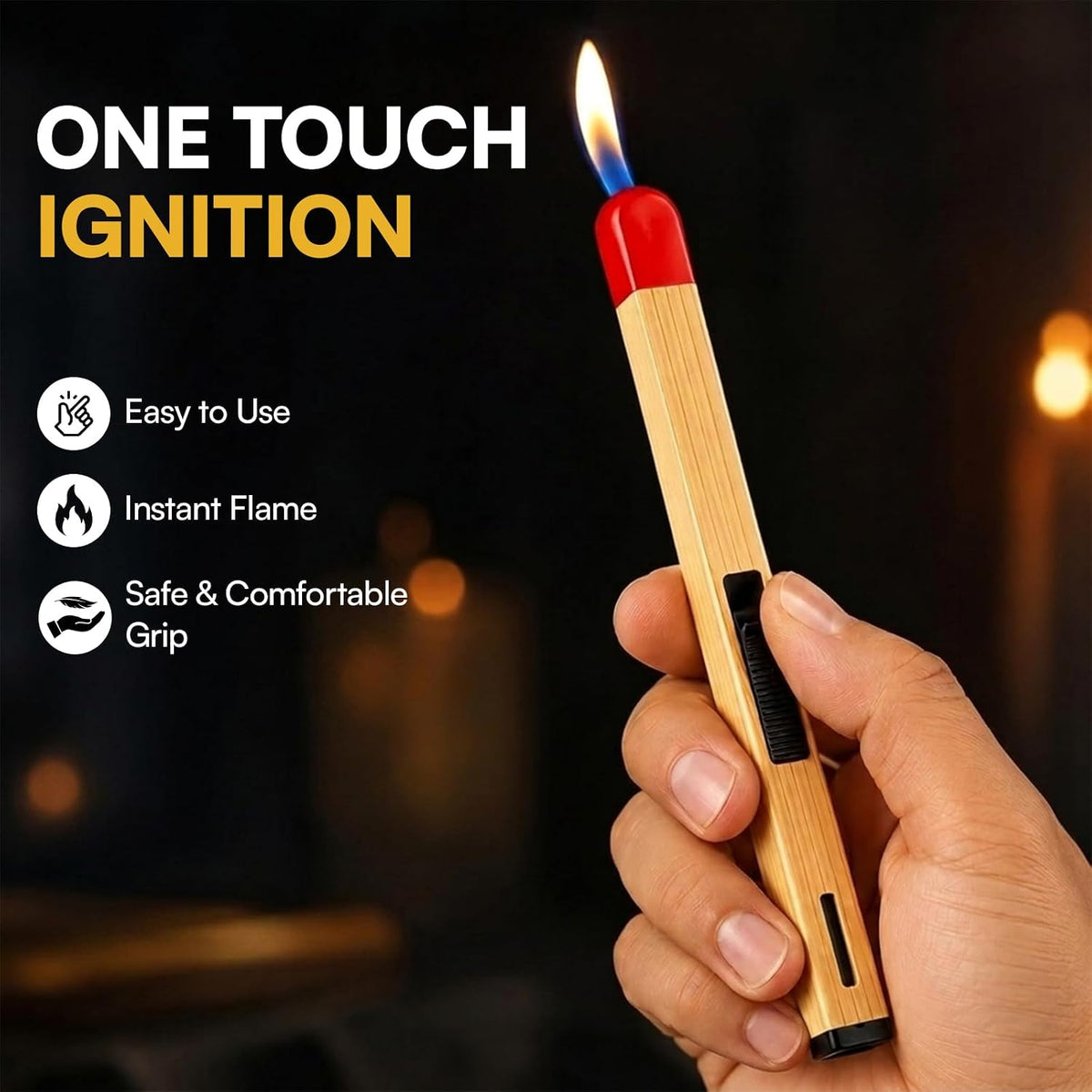 Solitude Matchstick Lighter | Long Handle Butane Gas Lighter | Refillable Multipurpose Flame Lighter for Kitchen, Candles, BBQ & Camping | Compact & Portable Match Stick