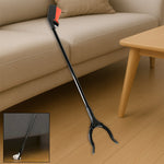 Extra long trash picker tool with rotating grip for easy cleanup.