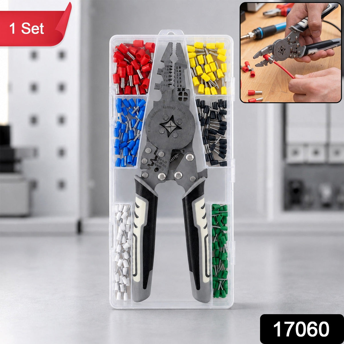Wire Crimping Plier Kit with Cutter Stripper and Connectors