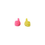Thumb shape wire holder on white background in pink and yellow