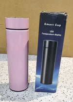 Modern pink thermal flask water bottle with digital temperature feature