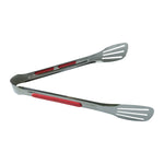 Professional grade stainless steel serving tongs ideal for cooking and grilling.