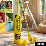 Close-up of the lightweight plastic bat and ball from the Kids Bat Ball Hockey Combo.