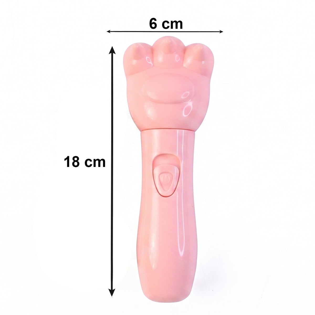 A pink bear paw massager with dimensions of 18 cm length and 6 cm width displayed on a white background.
