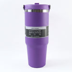 Ergonomic handle for comfortable grip on vacuum insulated travel mug