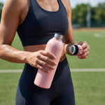 Vacuum insulated stainless steel bottle in pink for temperature retention