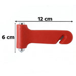 A red car safety hammer with dimensions indicated as 12 cm long and 6 cm high on a white background.