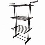 Durable metal drying stand suitable for balcony and outdoor use.