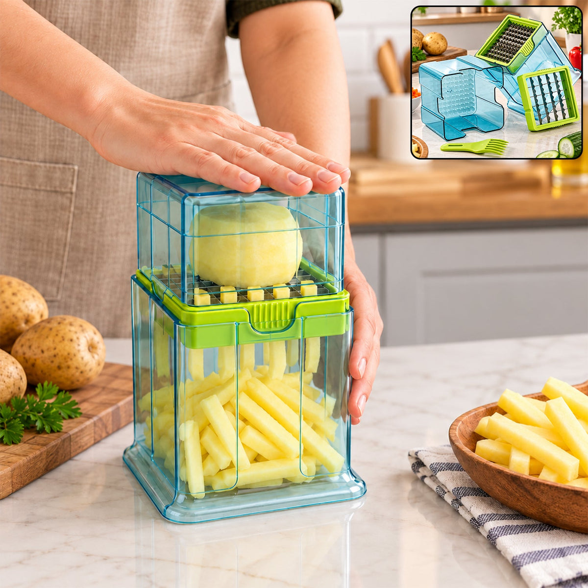 2 in 1 Potato Chipser and Slicer with Dual Blades for Fries (1 Pc)