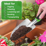 Sturdy steel hand trowel for digging holes and weeding