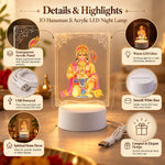 A collage of the Hanuman LED lamp's features, including its transparent panel, warm glow, and USB power.