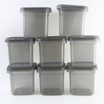 Clear plastic pantry jar set with sealed lids for dry food