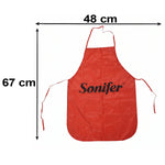 A red Sonifer apron with dimensions 48 cm width and 67 cm length against a white background.