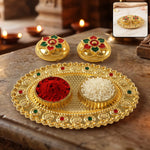 Oval Golden Kankavati Kumkum Holder with Meena Work Border