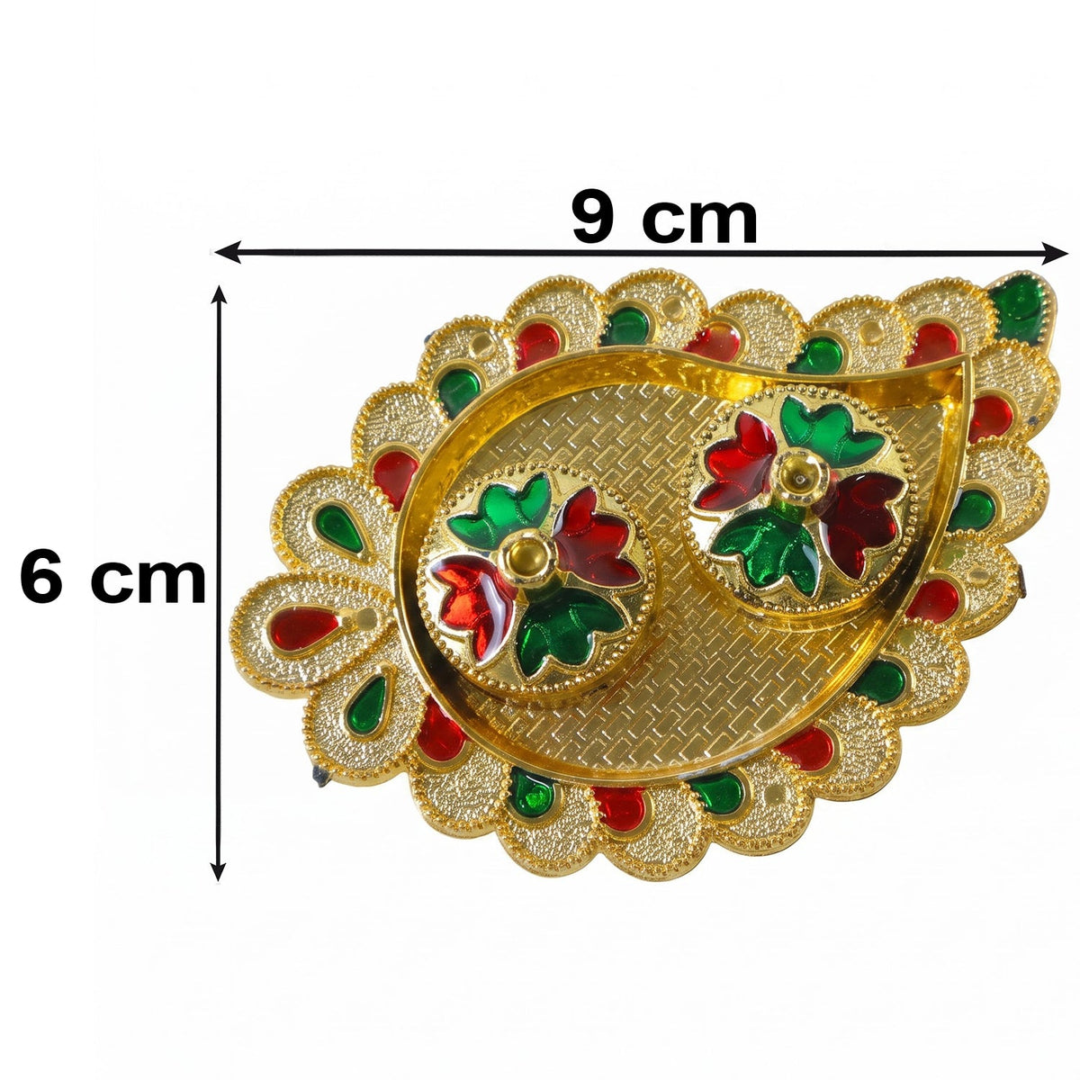 Mango Shape Kumkum Dish with 2 Diya Stands for Puja Thali Decor