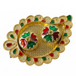 Mango Shape Kumkum Dish with 2 Diya Stands for Puja Thali Decor
