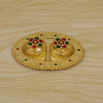 Oval Golden Kankavati Kumkum Holder with Meena Work Border
