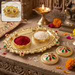 Decorative Golden Kankavati Kumkum Holder with Meenakari Lids