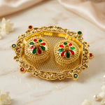 Decorative Golden Kankavati Kumkum Holder with Meenakari Lids