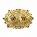 Decorative Golden Kankavati Kumkum Holder with Meenakari Lids