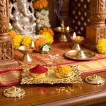 Golden Kankavati Kumkum Holder with Carved Frame and Lids