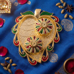 Leaf Shape Golden Kankavati Kumkum Holder with Enamel Lids