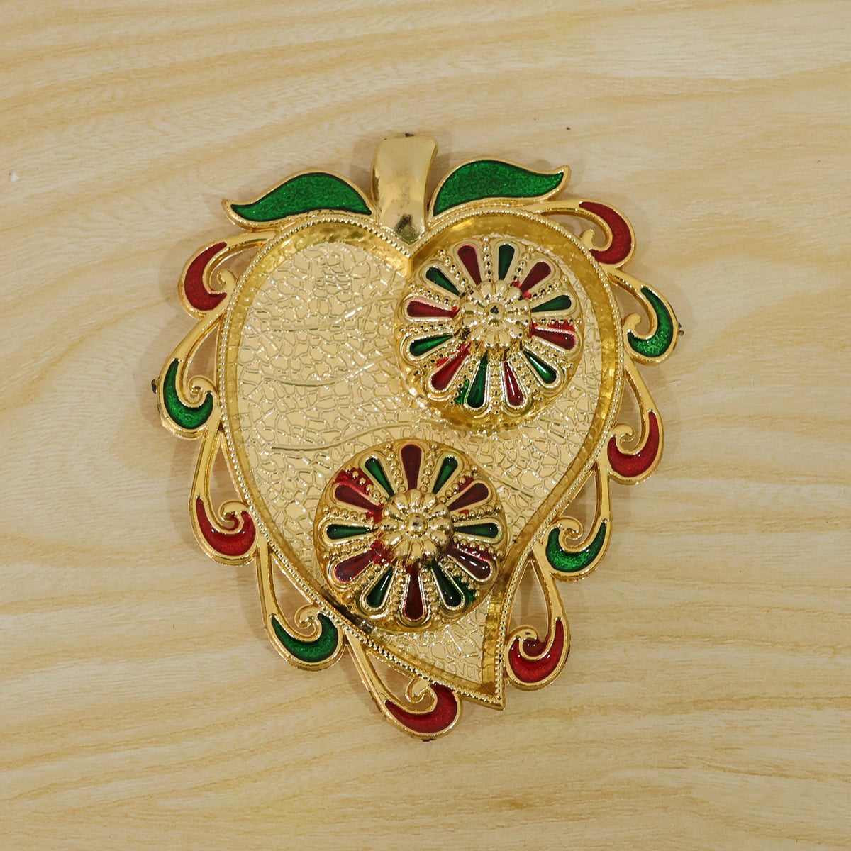 Leaf Shape Golden Kankavati Kumkum Holder with Enamel Lids