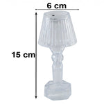A single clear acrylic miniature lamp with a ribbed shade is shown with its dimensions: 15 cm tall and 6 cm wide.