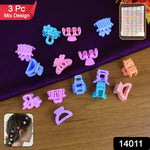 Close-up of assorted vibrant mini hair claw clips in various colours.