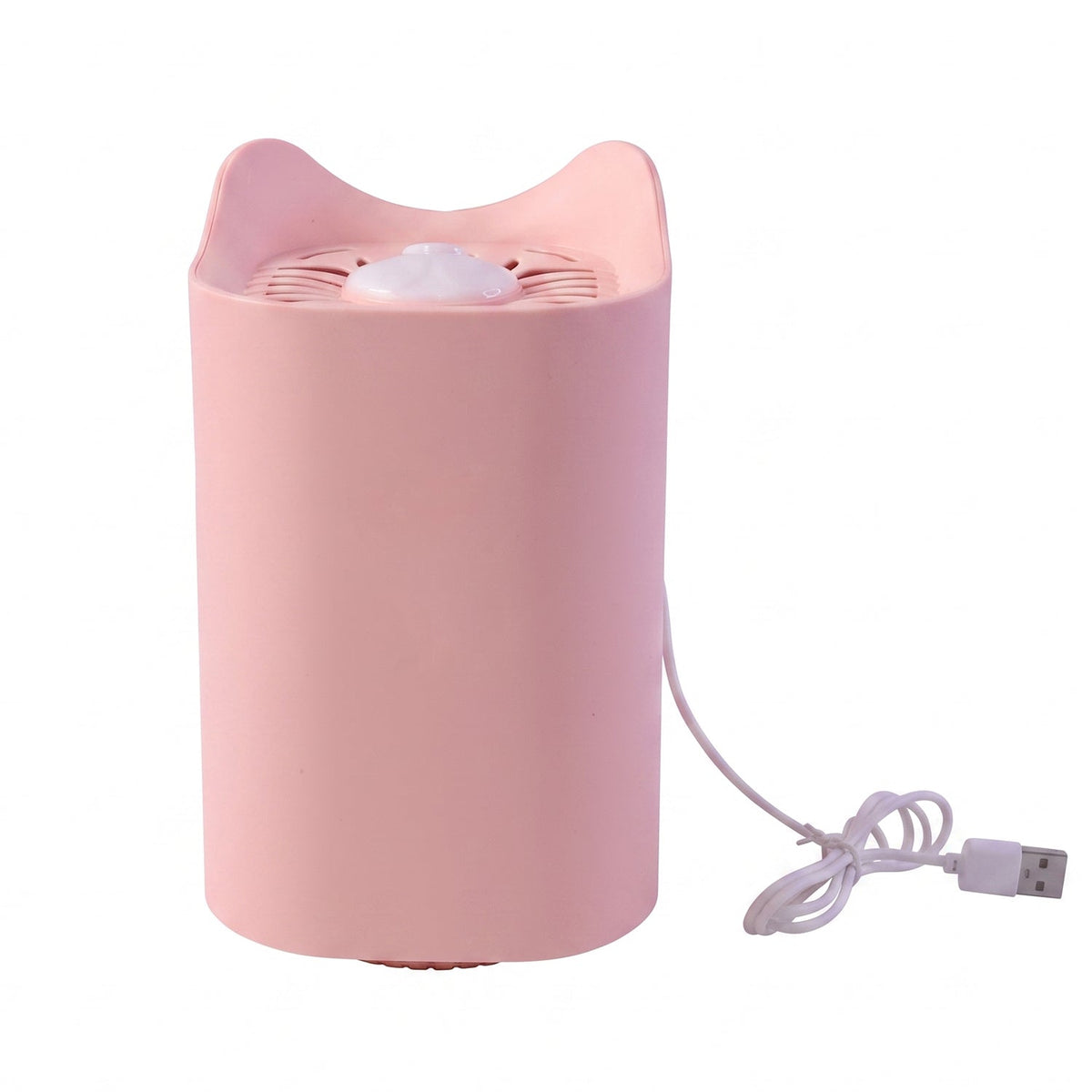 A pink cat-eared mosquito lamp with a white USB cable is shown on a plain white background.
