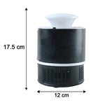 A black and white Mosquito Killer Lamp with dimensions of 17.5 cm height and 12 cm width shown on a white background.