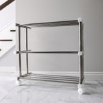 Side profile of rust-resistant stainless steel shoe storage rack