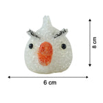A white, unlit chick-shaped lamp with an orange beak and black eyes, showing dimensions of 8 cm height and 6 cm width.