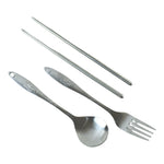 Eco friendly reusable cutlery set with spoon, fork and chopsticks