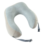 Comfortable beige neck pillow with adjustable buckle strap