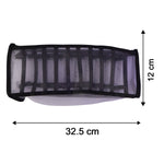 A white and black mesh fabric organizer is shown with dimensions of 32.5 cm length and 12 cm width.