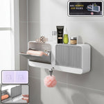 Wall mounted bathroom storage organizer with 4 compartments and soap holder
