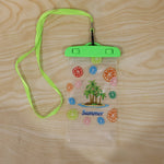 Waterproof mobile pouch in various colours, highlighting its design.