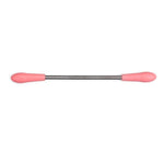A pink and silver facial hair remover stick with pink handles on a white background.