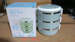 Multi-layer stainless steel lunch box showing its three practical sections.