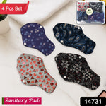 Washable cloth menstrual pad shown folded with snap closure for secure fit