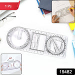 Transparent geometry drawing tool showing ruler and measurement stencils