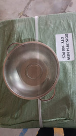 Angled view of the elegant stainless steel strainer bowl, perfect for Indian kitchens.