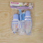 Live photo of plastic baby feeding bottle set