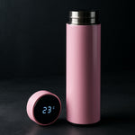 Pink smart vacuum insulated water bottle with LED temperature display